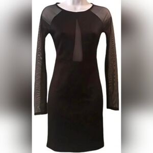 Mesh Long Sleeve Cutout Black Bodycon Mini Dress. Size Large